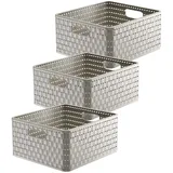 Rotho Country 3er-Set Aufbewahrungsbox Rattan-Optik, Kunststoff (PP) BPA-frei, Cappuccino, 14l, (32,8 x 30 x 16 cm)