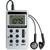 Mini-tragbares Stereo-radio, Wiederaufladbares Taschenradio Mit Dsp Am/fm-empfänger, 2-band-digital-stereo-radio Mit Kopfhörern Für Senioren, Einfach Zu Bedienen (weiß)