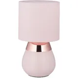 Relaxdays Nachttischlampe mit Touch, Tischlampe Wohn- - Schlafzimmer, Stoffschirm, E14, Hxd: 32x18 cm, Touchlampe, Rosa