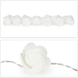 Relaxdays Rosen Lichterkette, 20er LED Lichterkette Batterie, Hochzeit, Verlobung & Valentinstag, warmweiß, Deko, weiß