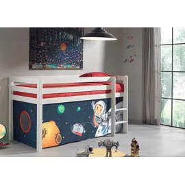 58 aufm Kessel Kinderbett Karolina 210x114x106 Massivholz Weiß Textilset Spaceman