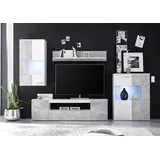 HBZ Wohnwand weiß), - Betonoptik 290 cm", Mit LED-Beleuchtung - VULCAN