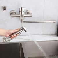 HomeLava Wasserhahn Küche Wandmontage Wandarmatur mit Spritzpistole und 2 Wasserstrahlarten, 360° Drehbar Auslauf 350mm, Edelstahl gebürstet Küchenarmatur Spültischarmatur Armatur für Ausgussbecken