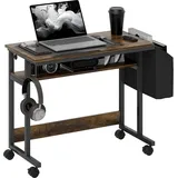 Homcom Höhenverstellbar Schreibtisch, 92 x 40 cm, Computertisch mit Rollen, neigbar Plattform, Aufbewahrungstasche, für Arbeitszimmer, Büro, Stahl, Rustikales Braun