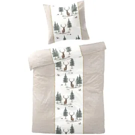 Traumschlaf Feinbiber Hirsche Beige 155 x 220 cm + 80 x 80 cm