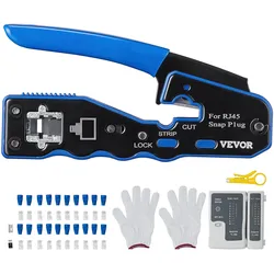 VEVOR Netzwerk Werkzeug Set Crimpzange 26AWG-, 24AWG- und 23AWG-Netzwerkkabel, für RJ45, Cat5e, Cat6, Cat6a Crimpwerkzeuge Professional Netzwerk Kabeltester Set, Netzwerk Kabeltester Quetschzange