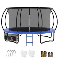 VFU Trampolin Outdoor Ø 222/305/366/427 cm, SGS-Zertifikat, Gartentrampolin mit Sicherheitsnetz, Schuhtasche und Leiter, Rundes Riesentrampolin für Kinder und Erwachsene mit Randabdeckung, Blau