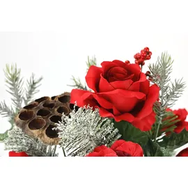 I.GE.A. Kunstblumenstrauß I.GE.A. "Bouquet Rosen/Hortensien", rot, B:27cm H:53cm L:27cm, Polyester, Kunstpflanzen, Tannenzweige Lotus Weihnachtsdeko Weihnachtsblume Sträuße Dekoblumen