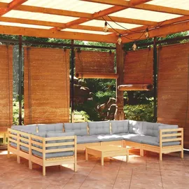 vidaXL Garten-Lounge-Set 10-tlg. grau Kiefernholz