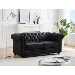 Sofa 2-Sitzer - Kunstleder - Schwarz - CHESTERFIELD