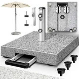 tillvex® Granit Sonnenschirmständer mit Rollen & Transportgriff Grau - 27 kg Eckig mit Trolley-Griff | Schirmständer Sonnenschirm mit Edelstahlr... - Grau