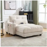 HAUSS SPOLE Schlafsofa Ecksofa Relaxsofa Polstermöbel mit Becherhaltern&USB Anschluss,Beige, klappen für den kopf,3 Getränkehalter & eine Seitentaschen,dicke Polsterung, Cordstoff 1 Teile, Sitzsack mit rollenden polstern,für Schlafzimmer, Wohnzimmer, Grau beige