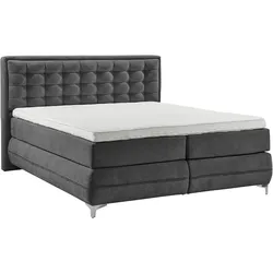 Boxspringbett "Dubai", schwarz (d 040 anthrazit), B:197cm L:214cm, GALLERY M BRANDED BY MUSTERRING, Komplettbetten, Boxspringbett, Winkelfuß in Chrom, 3 Härtegrade, Kopfteil in Kassettensteppung