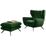 KAWOLA Sessel CHARME Hochlehnsessel Cord smaragd mit Hockerbank
