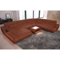 Sofa Dreams Wohnlandschaft Leder Sofa Ledercouch Concept XXL U Form Ledersofa, Couch, mit LED, Designersofa mit ergonomischer Rückenlehne braun