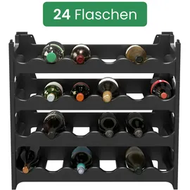 ARTECSIS Weinregal stapelbar Kunststoff für 24 Flaschen, stabiles Flaschenregal in Gastronomie-Qualität, modular erweiterbar, Schwarz