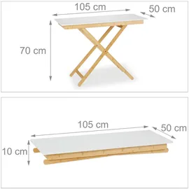 Relaxdays Klapptisch Bambus höhenverstellbar, Weiß,Hellbraun