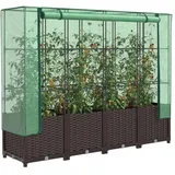 vidaXL Hochbeet mit Gewächshaus-Aufsatz Rattan-Optik Braun 160 x 138 x 40 cm