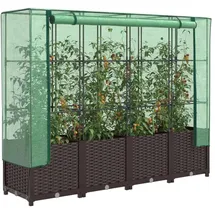 vidaXL Hochbeet mit Gewächshaus-Aufsatz Rattan-Optik Braun 160 x 138 x 40 cm