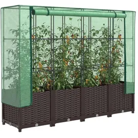 vidaXL Hochbeet mit Gewächshaus-Aufsatz Rattan-Optik Braun 160 x 138 x 40 cm