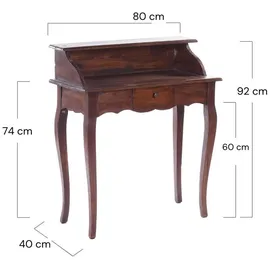DESIGN DELIGHTS SEKRETÄR NAPOLEON 92x80cm(HxB) | Massivholz Schreibtisch | Farbe: 03 dunkelbraun Holz, 80x92x40 cm, Arbeitszimmer, Schreibtische, Sekretäre