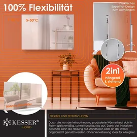Kesser KESSER® Infrarotheizung Spiegelheizung Energiesparend 2in1 Standgerät & Wandmontage Elektroheizung mit Erkennung Offener Fenster + Fernbedienung & App-Steuerung Thermostat Infrarot Heizpaneel