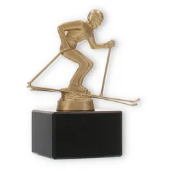 Pokal Metallfigur Ski Alpin goldmetallic auf schwarzem Marmorsockel 13,0cm