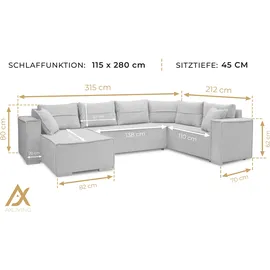 ax living Eckcouch Strukturstoff 3-Sitzer Beige
