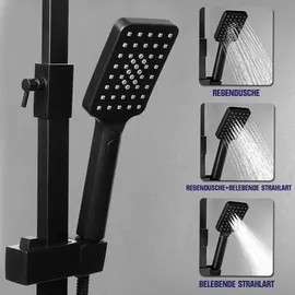 vrietina Duschsystem Schwarz mit Temperatur LED-Display, 30 X 19 CM Kopfbrause, Duscharmatur mit 3 Funktion Handbrause, Edelstahl Duschset 86-120 cm verstellbare Duschstange