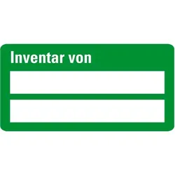 Inventaretikett Inventar von, zweizeilig, grün, Dokumentenfolie, 60x30mm, 9/Bogen