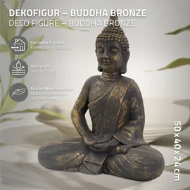 ECD Germany Buddha Figur Sitzend 50cm Hoch, aus aus Polyresin Bronze Gartenfigur