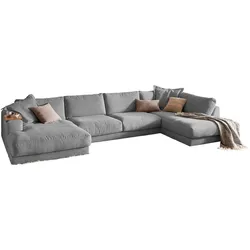 KAWOLA Sofa MADELINE Wohnlandschaft U-Form Cord grau Longchair links