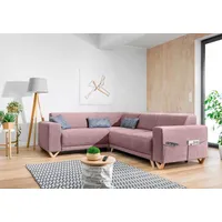 MIUFORM Classy Sophie MAX - Ecksofa mit Bettfunktion und Bettkasten L-FORM LINKS - 250x212cm - Puderrosa - Sofa Schlafsofa Couch - Rosa