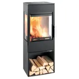 Haas+Sohn Kaminofen SALZBURG.l easy tief-schwarz 3 Scheiben mit Holzfach 6,6 kW