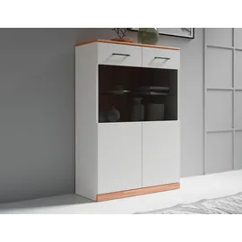 Home Affaire Vitrine HOME AFFAIRE "Ribe, 125 cm hoch, Fronten Massivholz, 4 breite Fächer", weiß (weiß, kernbuche), B:87cm H:125cm T:35cm, Holz teilmassiv, Schränke, Vitrine, Korpus Holzwerkstoff, 2Türen mit Glaseinsatz, einlegeboden verstellbar