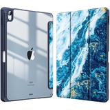 Fintie Hybrid Hülle für iPad Air 11 Zoll, iPad Air 6./5./4. Generation (2024/2022/2020) 10,9 Zoll mit Stifthalter - Stoßfeste Schutzhülle mit transparenter Hartschale auf der Rückseite, Meeresblau