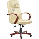 Beliani Bürostuhl Beige Echtleder Massagefunktion Heizfunktion höhenverstellbar Büro Arbeitszimmer modern - Beige/Dunkelbraun/Schwarz