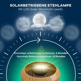 Outsunny Rattan Solarlampe, Wegleuchte mit Warmweißem Licht, Wasserdichte LED Gartenleuchte mit Lichtsensor, Stehleuchte für Garten, Rasen, Stahl,