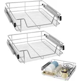 JRUKM Teleskopschublade 2 x 60 cm Küchenschublade Aufbewahrungskorb Korbauszug Schrankauszug mit Schienensystem für Küchenschrank, Küchenregal