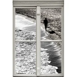 Wandsticker QUEENCE "Strand", schwarz, T:0,1cm, Wandtattoos, Wandsticker, Wandbild, selbstklebend, 3D, Fenster