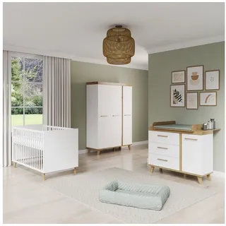 roba® Babyzimmer-Komplettset Smile, (3-tlg), Füße aus Massivholz, Weiß & Dekor Artisan-Eiche weiß