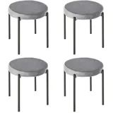 MODFU Esszimmerhocker Set 4 stapelbar gepolstert Samtoptik Dunkelgrau 42x42x46 cm mit Stahlgestell Bodenschonern platzsparend