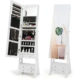 Schmuckschrank mit Spiegel, mit Beleuchtung, Schmuck Spiegelschrank mit Schubladen und klappbaren Ablage, ideal für Make Up, weiß - Costway