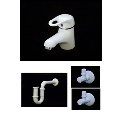 Waschtisch Bad Wasserhahn Armatur Siphon 2 Eckventile Weiss