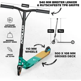 Apollo Stunt Scooter - Genesis Pro X - Stuntscooter, ABEC 9 Kugellagern aquamaringrün|gold No Size