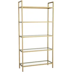 Dmora Bücherregal Diannell, Büroregal, Mobiler Buchhalter, Bücherbrett, 80x30h165 cm, Gold