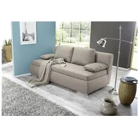 Boxspring Schlafsofa Memphis Sofa Dauerschläfer in beige mit Kissen 160x200