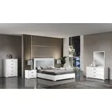 Xlmoebel Schlafzimmer-Set Schlafzimmer Bett Nachttisch Kommode Spiegel Holz Weiß Set 6tlg., (6-tlg., Bett + 2x Nachttische + 2x Kommode + Spiegel), Hergestellt in Europa weiß