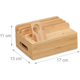 Relaxdays Ladestation, für Apple Watch, Bambus, HxBxT 11 x 17 x 13 cm, Handystation, Tablethalter, Uhrenständer, natur