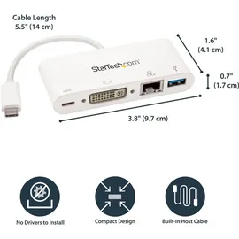 Startech StarTech.com USB-C Multiport Adapter - USB-C auf DVI-D (Digital) Video Adapter mit 60W Power Delivery(Stromversorgung), GbE, USB-A - Tragbares USB-C/Thunderbolt 3 Mini Laptop Dock (DKT30CDVPD)
